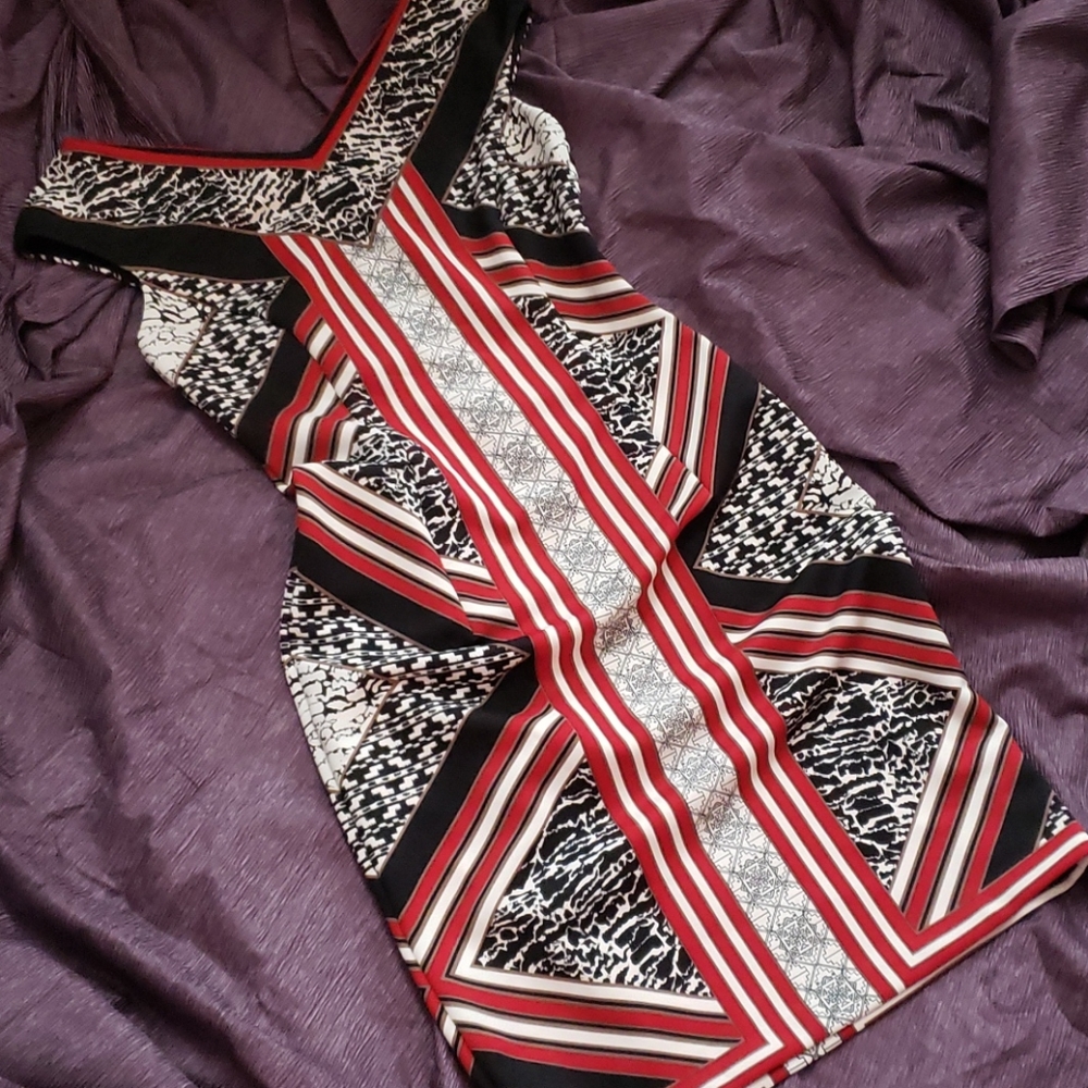 Vibrant Red & Black Sheath Dress